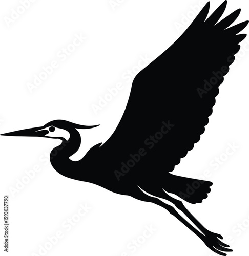 Silhouette Great Blue Heron in Flight Wildlife Bird Vector Illustrator