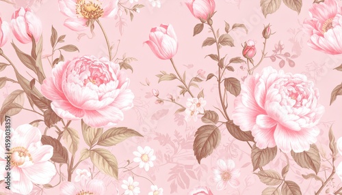 繊細な春の花々のヴィンテージパターン – Elegant Vintage Floral Pattern in Soft Spring Tones