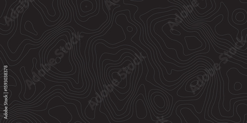 "Abstract dark topographic background with contour lines. Modern elevation map design, black terrain texture. Perfect for technology, mapping, or minimalist graphic themes"