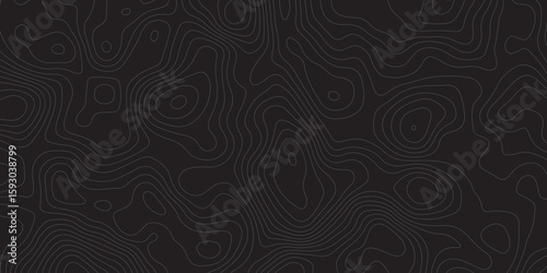 "Abstract dark topographic background with contour lines. Modern elevation map design, black terrain texture. Perfect for technology, mapping, or minimalist graphic themes"