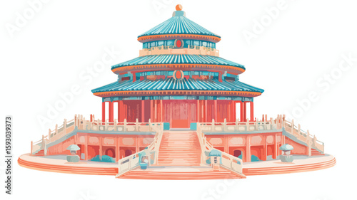 Chinese Temple Architecture Silkscreen Artwork