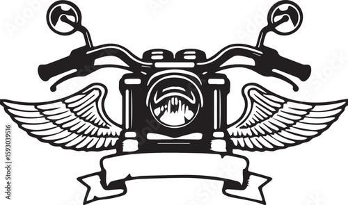 Winged Motorcycle Front with Banner
