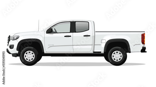 Modern White Pickup Truck Wide Angle