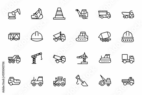 A powerful bundle featuring essential construction machines and site vehicles—ideal for contractor branding, safety manuals, and equipment rentals