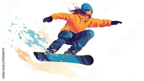 Female Snowboarder enjoying winter snowboarding