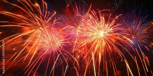 Vibrant fireworks display in night sky, symbolizing joy and celebration.