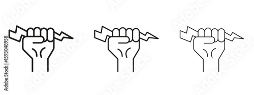 Hand with Power icon in trendy line style. icon illustrations