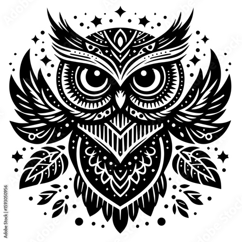 Intricate Black and White Owl Mandala Design.