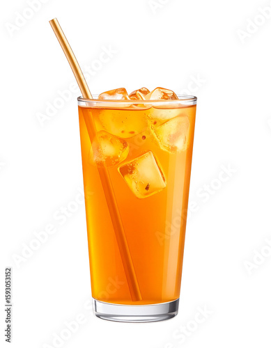 Iced Tea in Tall Glass with Ice Cubes and Straw,clipart, cut out, no background ,PNG die-cut for advertising