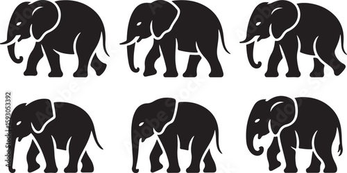 Six black elephants walking in a row animal mammal