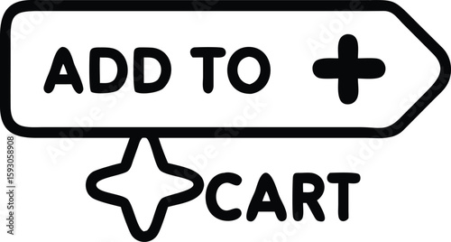 Black outline add to cart icon with plus symbol and star shopping cart ecommerce online shopping