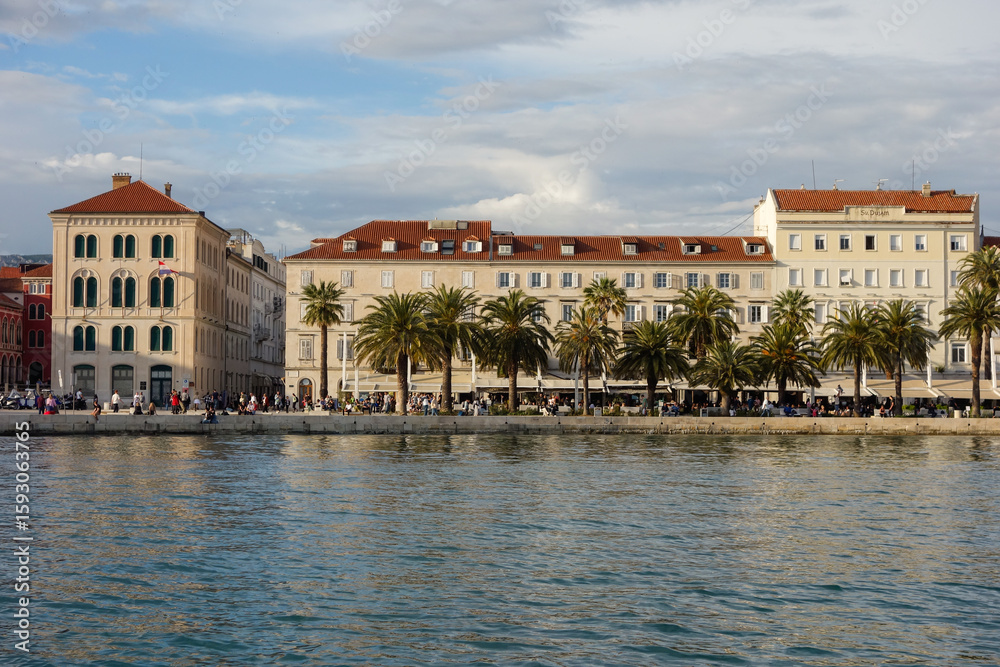 Obraz premium Seafront view at old city center in Split town, from Adriatic Sea, Croatia