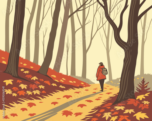 Autumn Walk Through Forest | Fall Season Forest Illustration