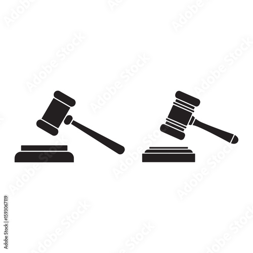 Black gavel and sounding block icons auction justice
