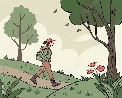 Nature Lover Hiking In Protected Area | Eco Trail Hiking Scene