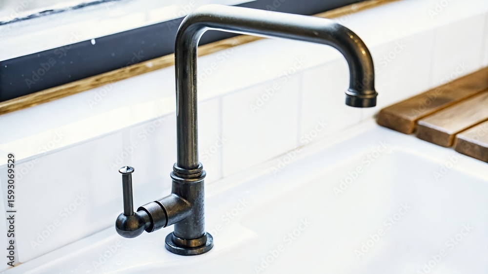 Modern Kitchen Sink with Black Metal Faucet Modern Kitchen Sink with Black Metal Faucet