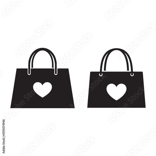 Black shopping bags with white hearts tote bags handbags