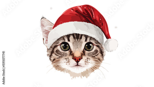 Cute Cat Santa Christmas Card Vector
