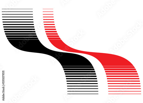 Wavy Vector red-black dynamic pattern on a white background. Striped Vector background. Design element. For car body, motorcycle, sportswear, toy