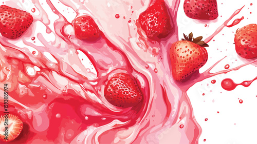 Strawberry Yogurt Splash Background Fruit