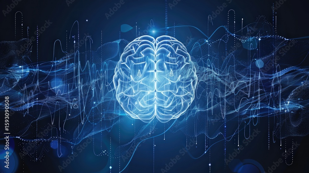 Obraz premium Neural signals and brainwave patterns representing deep cognitive processes