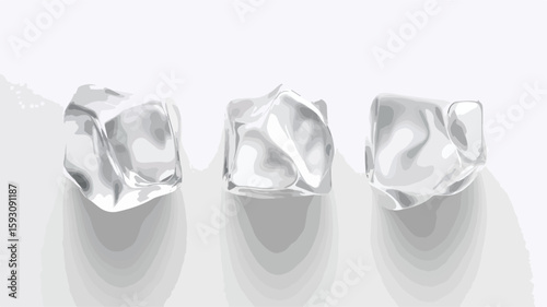 Chilled white ice cubes on white background