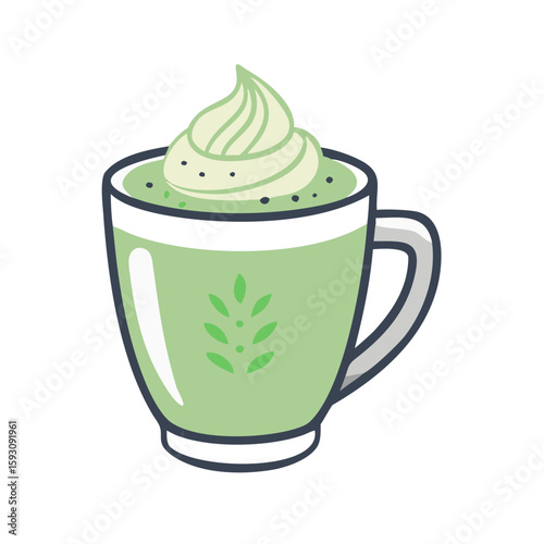  Minimalist matcha tea cup icon on transparent background