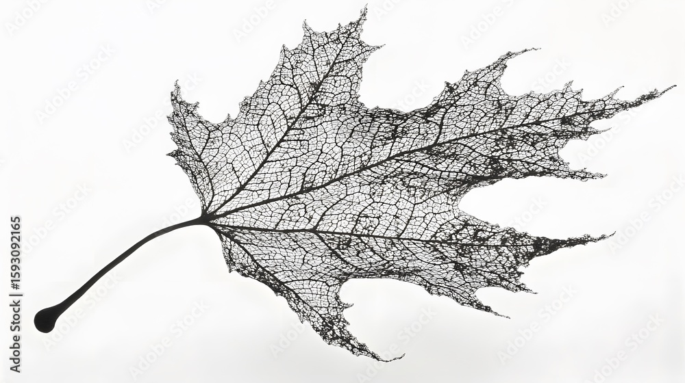 Fototapeta premium Delicate Skeletonized Maple Leaf, Nature's Art, Black and White
