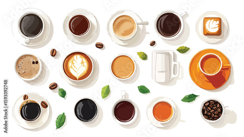 Top View Coffee Tea Collection Cut Out