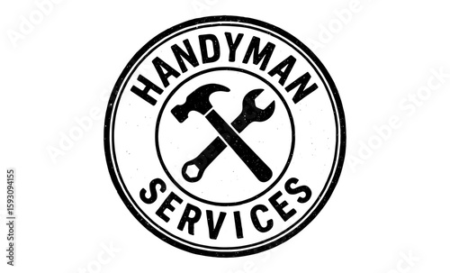 Vintage handyman services emblem with hammer and wrench design