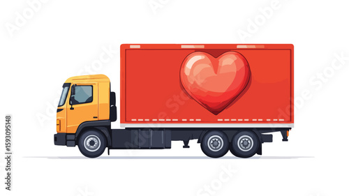 Heart vehicle transport truck on white background