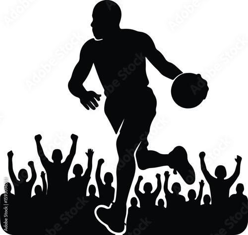 Silhouette basketball player dribbling with crowd cheering Vector Illustrator