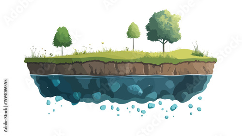 Underground Water Section Landscape Vector Illustration