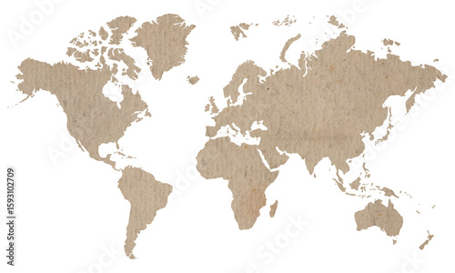 World map on old brown crumpled grunge paper	
