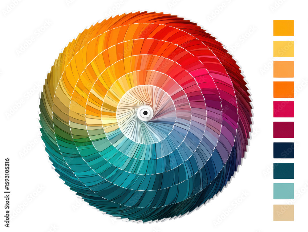 Obraz premium Graphic design studio aerial view of color wheel palette. Isolated on transparent background, png.