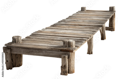 Wooden dock structure tranquil setting architectural design nature. Isolated on transparent background, png.