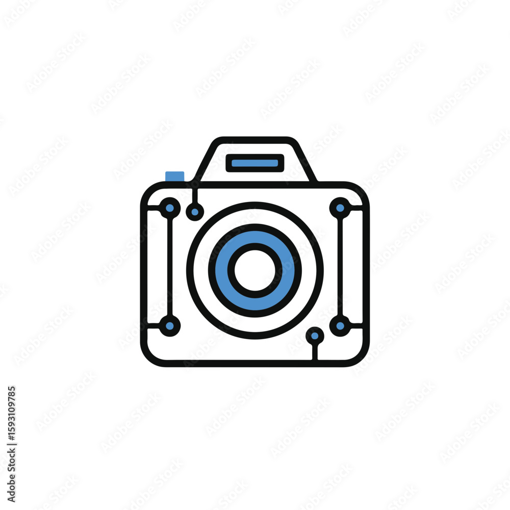 Camera Icon in a minimalist style with a blue touch. Camera Icon in a minimalist style with a blue touch.