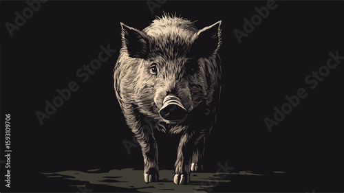 Majestic Wild Boar on Dark Background