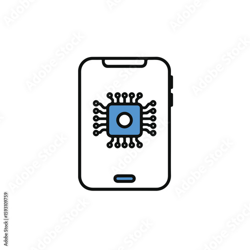 The illustration of a smartphone showcases a circuit board.