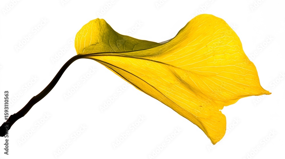 Naklejka premium Vibrant Yellow Leaf Isolated on White Background Botanical Art