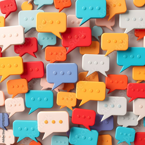image of comments, floating lot of speech bubble icons for comments. Generative AI