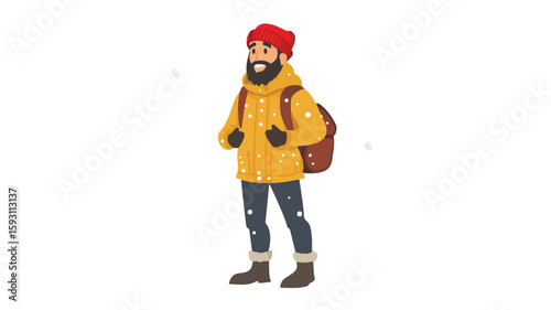 Weather reporter in snowstorm reporting