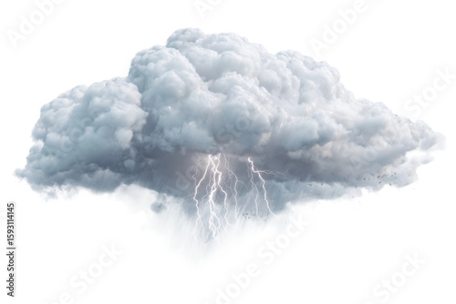 Thunderstorm clouds with lightning display in nature's landscape. Isolated on transparent background, png.