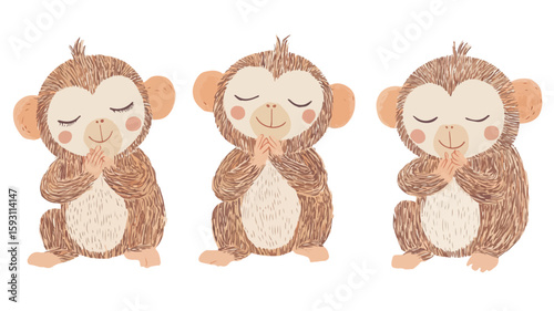 Adorable Monkey Expressing Emotions Vector Set