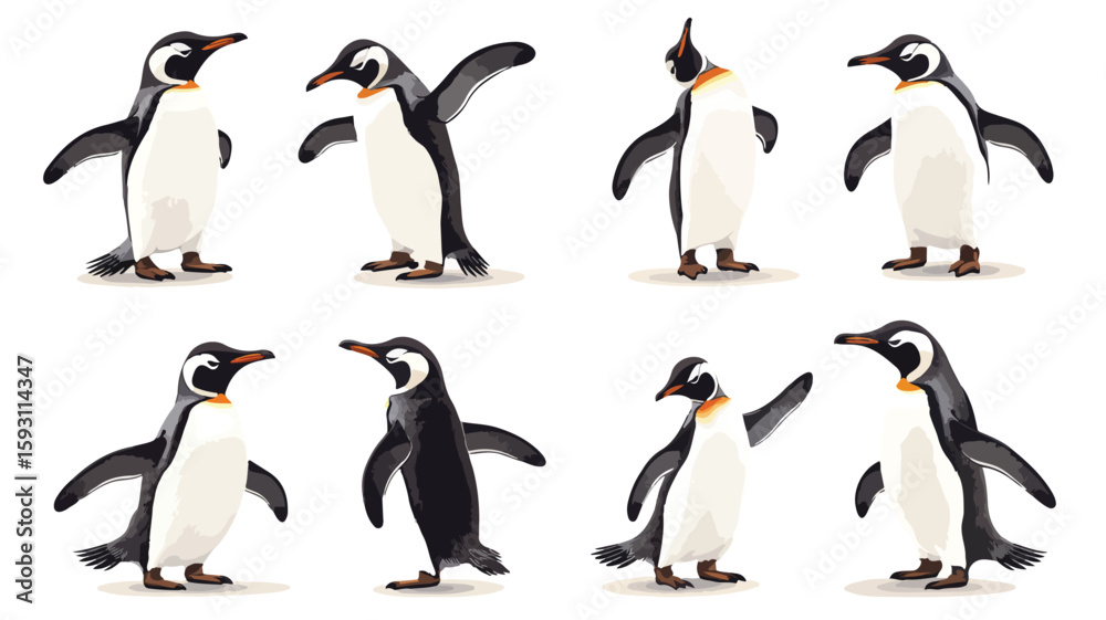 Fototapeta premium Penguin Characters in Various Actions Set