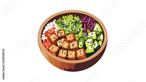 Vegan Poke Bowl Mockup with Marinated Tofu