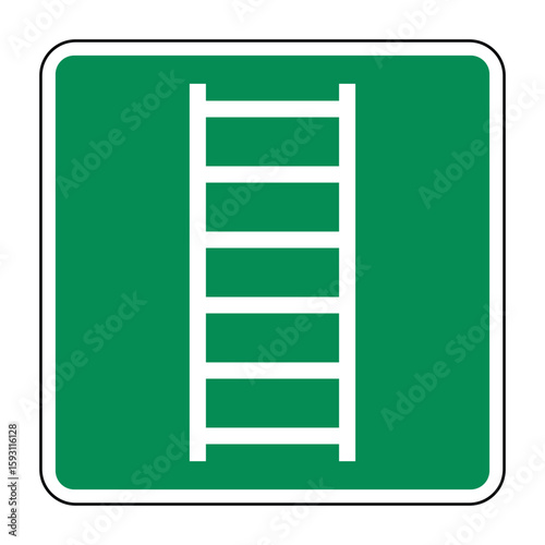 Embarkation Ladder Symbol on Green Safety Sign – Marine Vessel Access Icon for Boarding and Disembarkation – High Quality Vectorial Stock Image