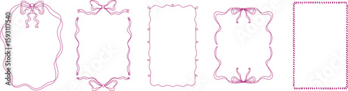 Romantic collection of vector frames with bows and ribbons in soft red tones. Heart shapes and delicate curves make these borders ideal for Valentine’s Day designs, wedding invitations, love letters, 