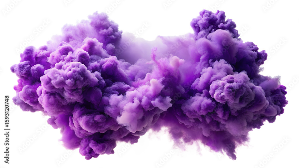 Fototapeta premium A vibrant purple smoke cloud explodes against a plain transparent background