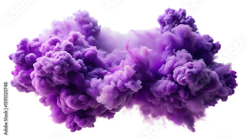 A vibrant purple smoke cloud explodes against a plain transparent background